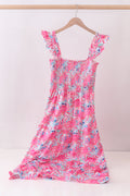 Pink floral smocked ruffle tiered dress
