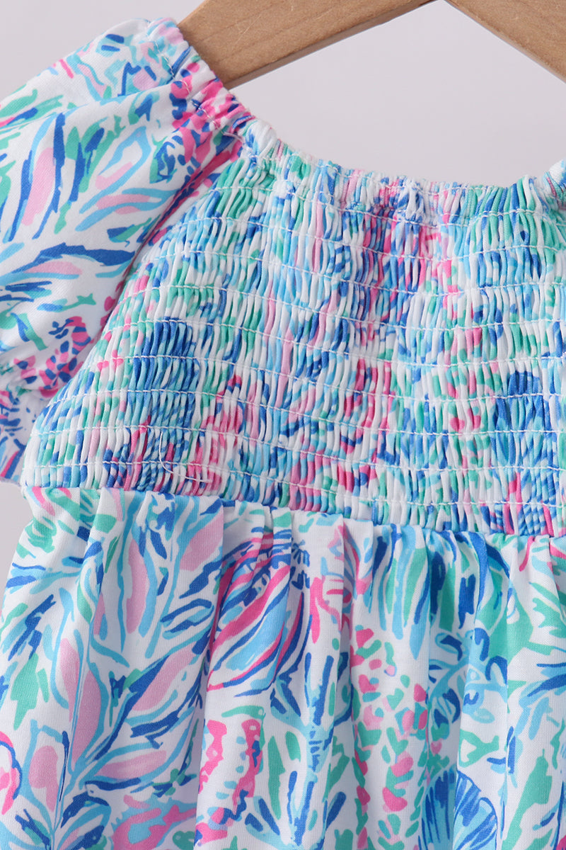 Marine smocked ruffle bloomer set