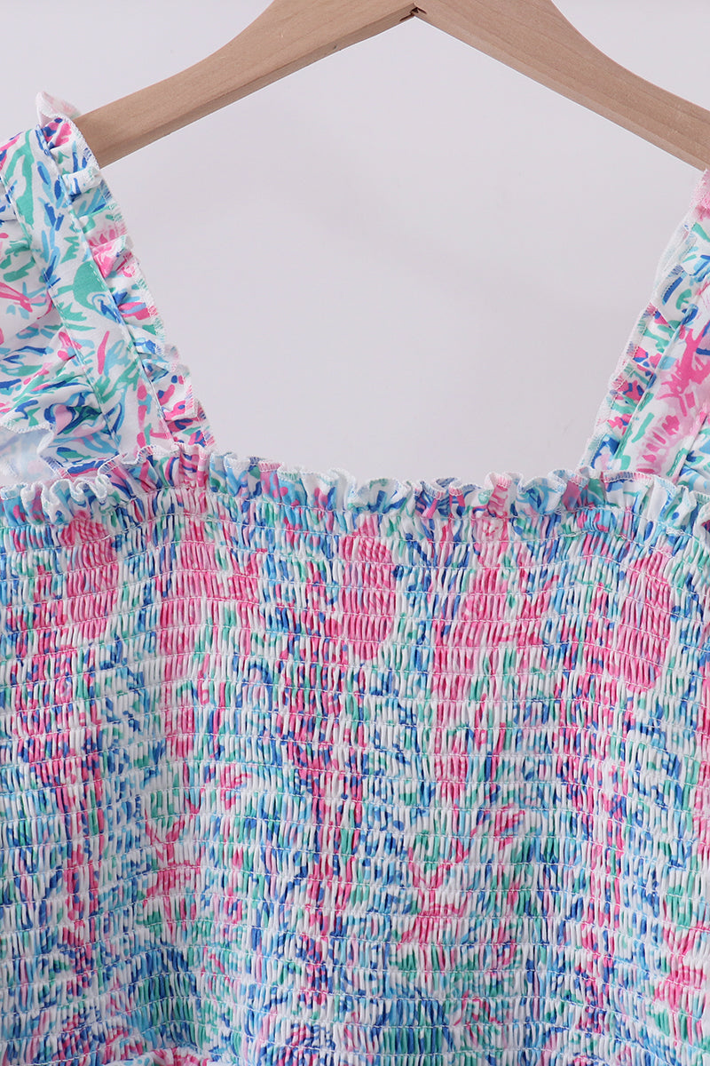 Marine smocked ruffle tiered dress