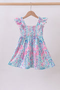 Marine smocked ruffle tiered dress