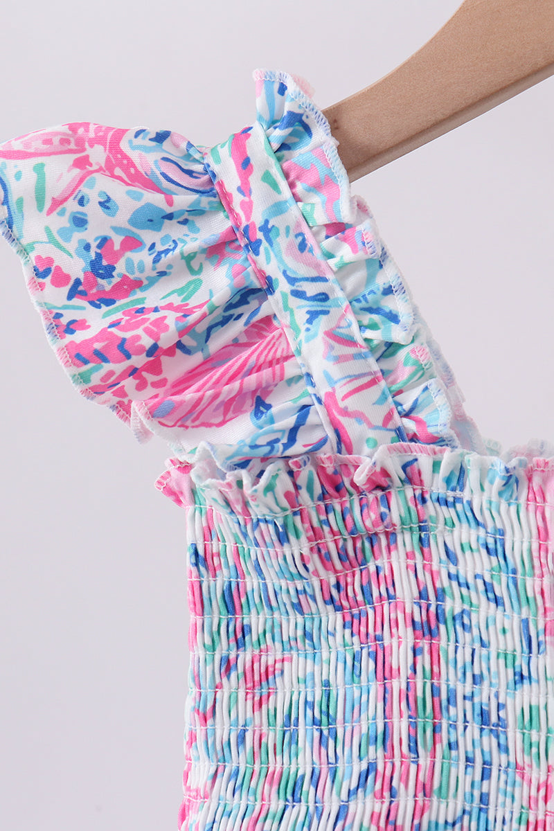 Marine smocked ruffle tiered dress