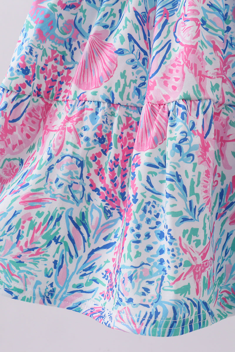 Marine smocked ruffle tiered dress