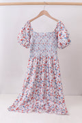 Blue floral smocked dress for mommy