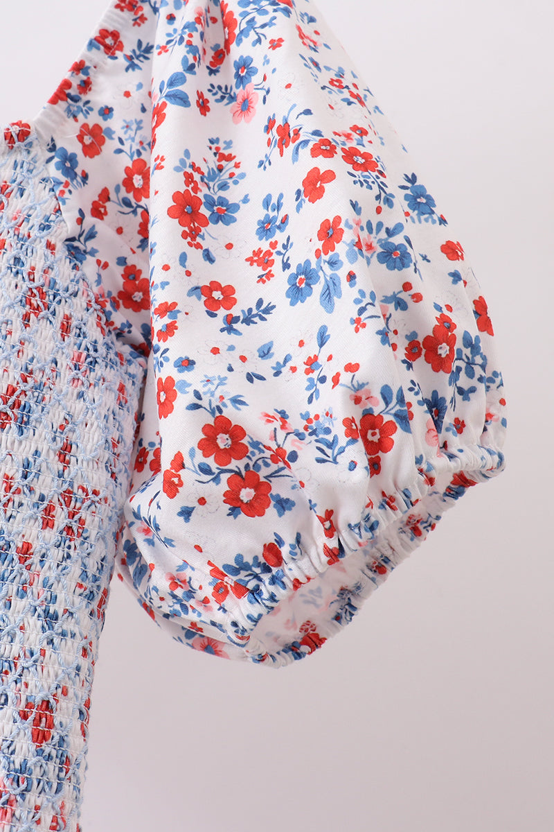 Blue floral smocked dress for mommy
