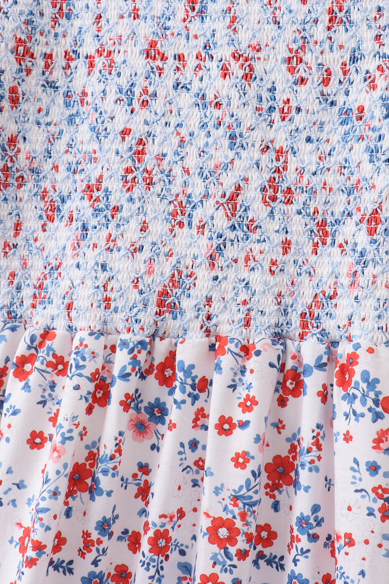 Blue floral smocked dress for mommy
