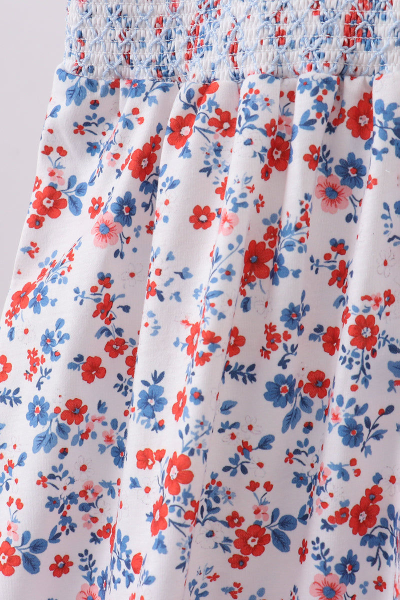 Blue floral smocked dress for mommy