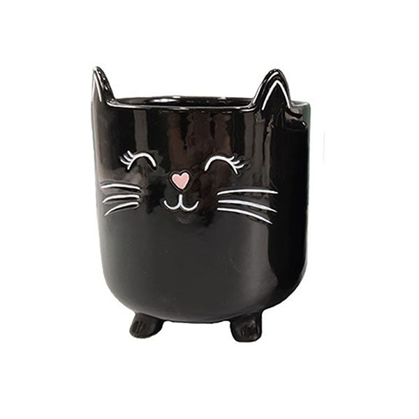 Black Cat Planter Pot With Ears & Whiskers for Succulents, Flowers, Herbs or Plants