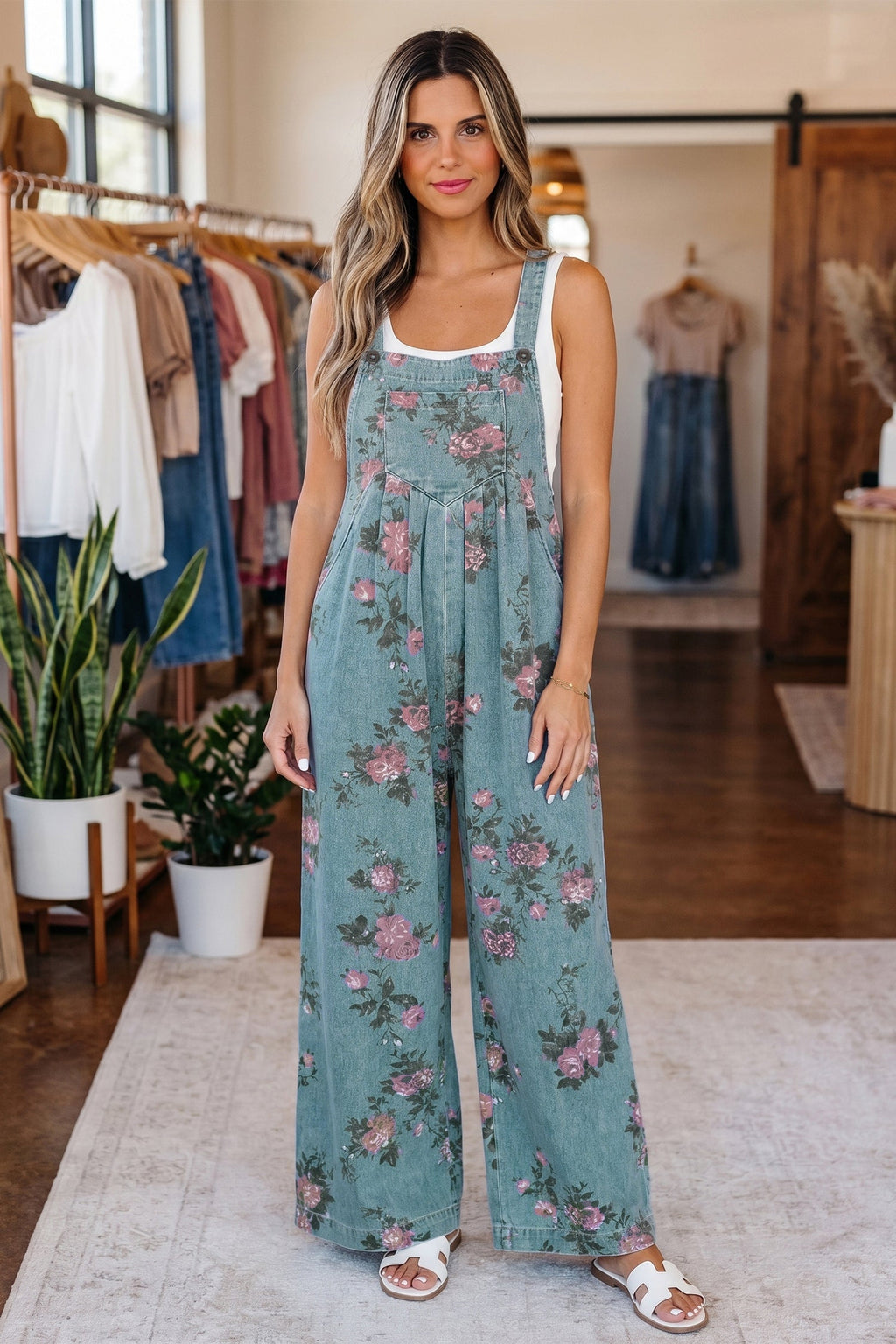 Floral Pleated High Waist Wide Leg Jumpsuit