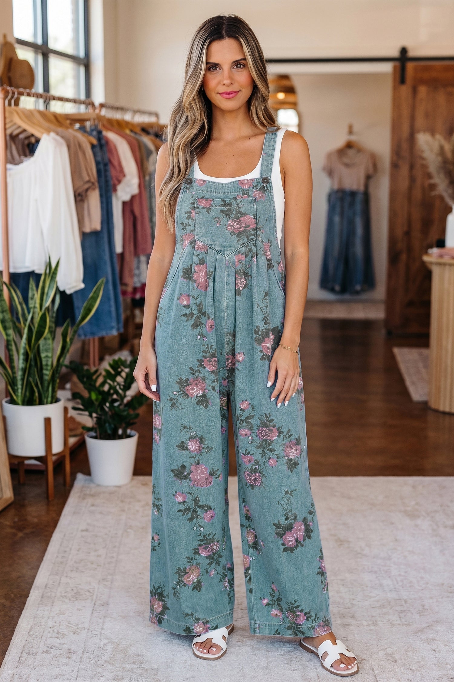 Floral Pleated High Waist Wide Leg Jumpsuit