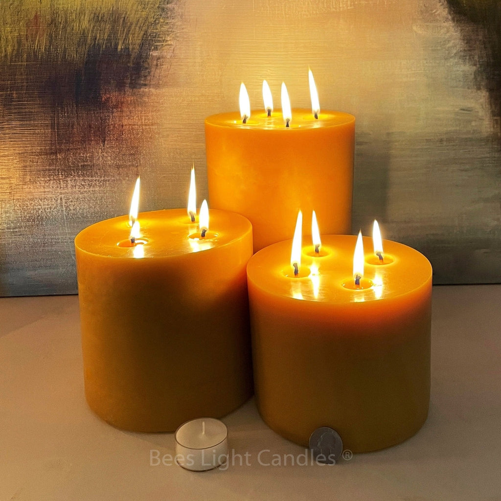 6 Inch Wide Giant Beeswax Pillars | Set of 3 Candles 6x5+6x6+6x9