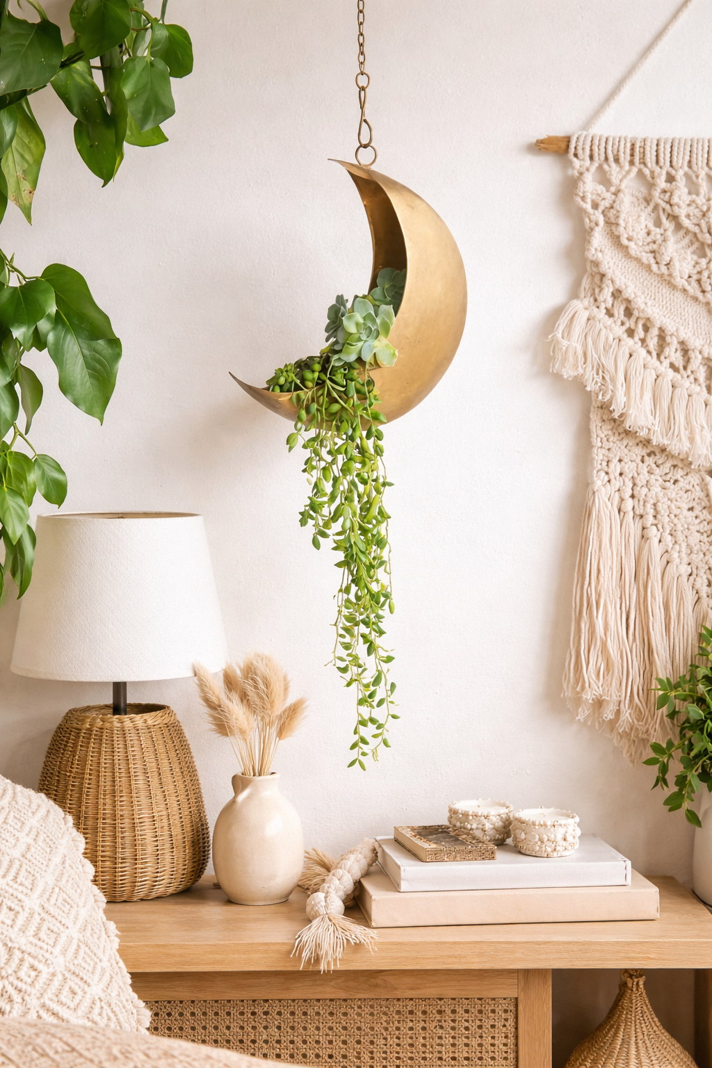 Hanging Metal Moon Planter