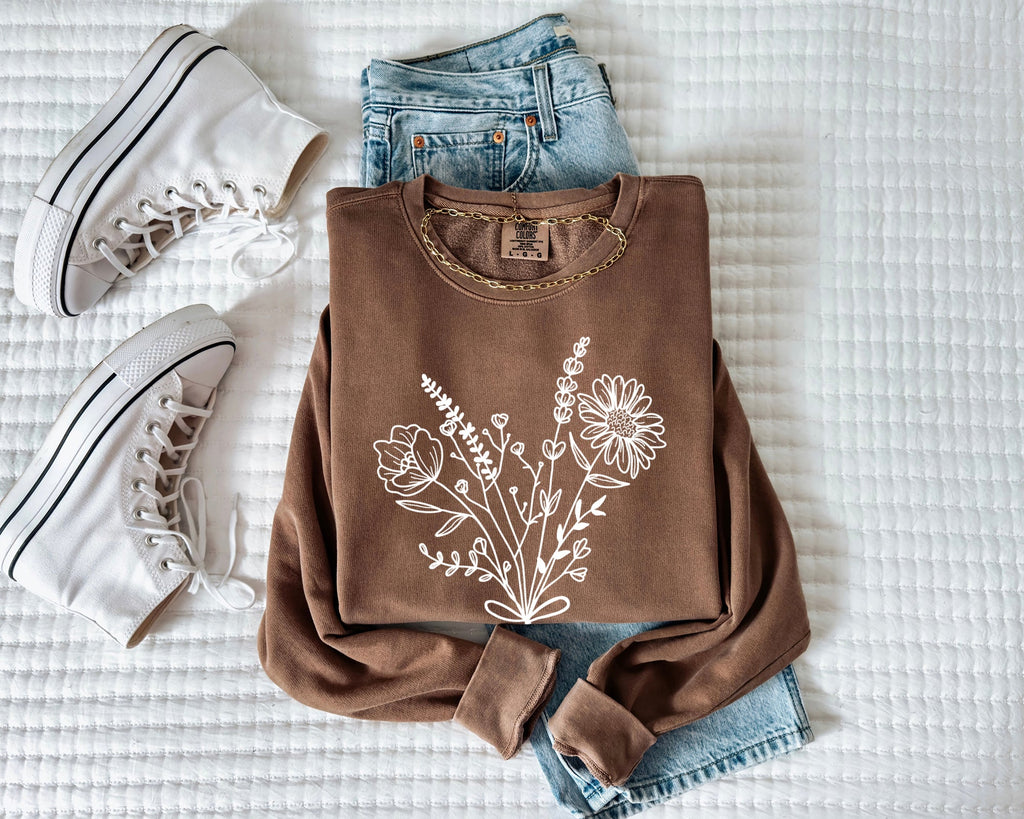 Botanical Floral Bouquet Garment Dyed Comfort Colors Sweatshirt