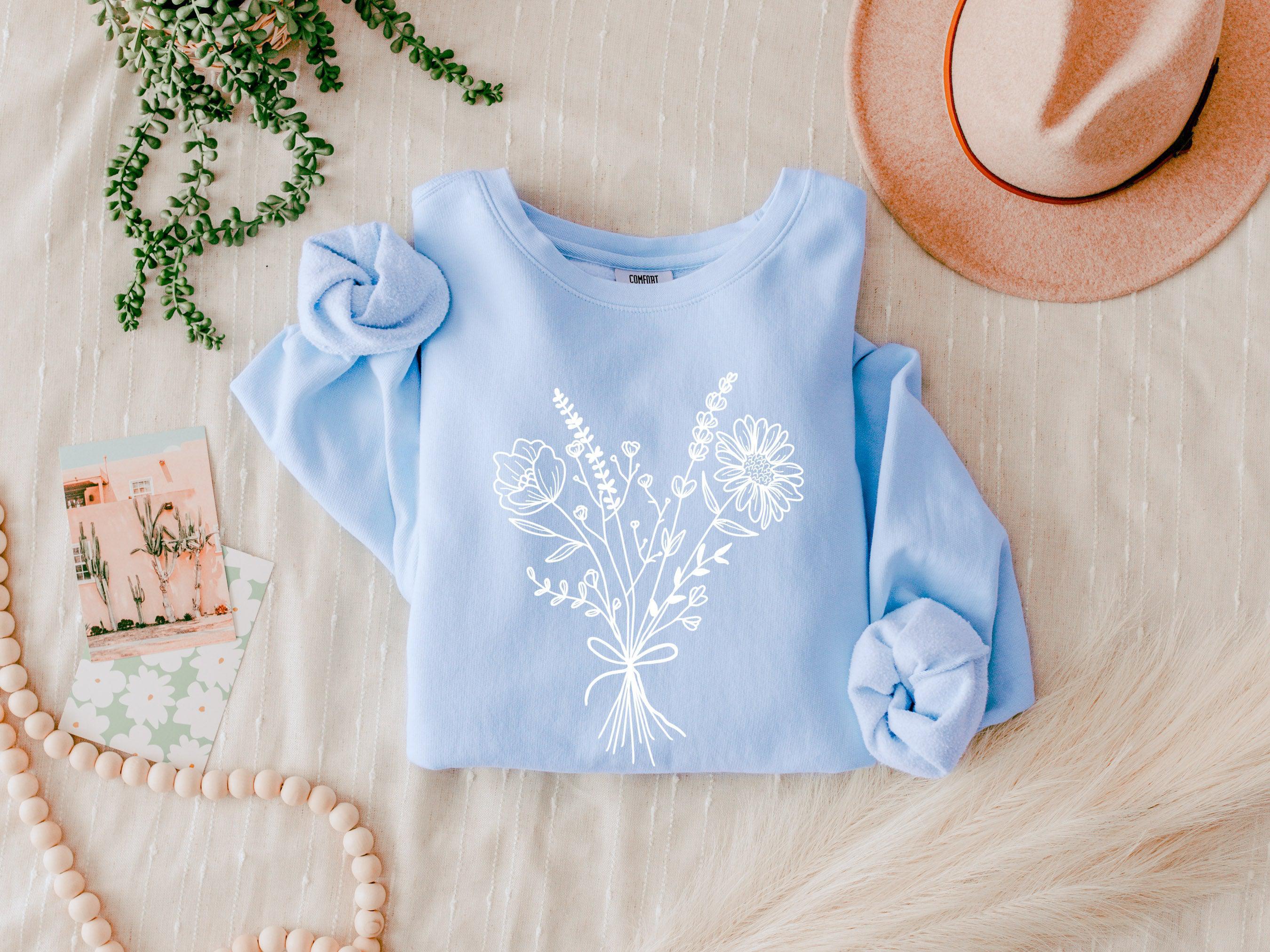 Botanical Floral Bouquet Garment Dyed Comfort Colors Sweatshirt