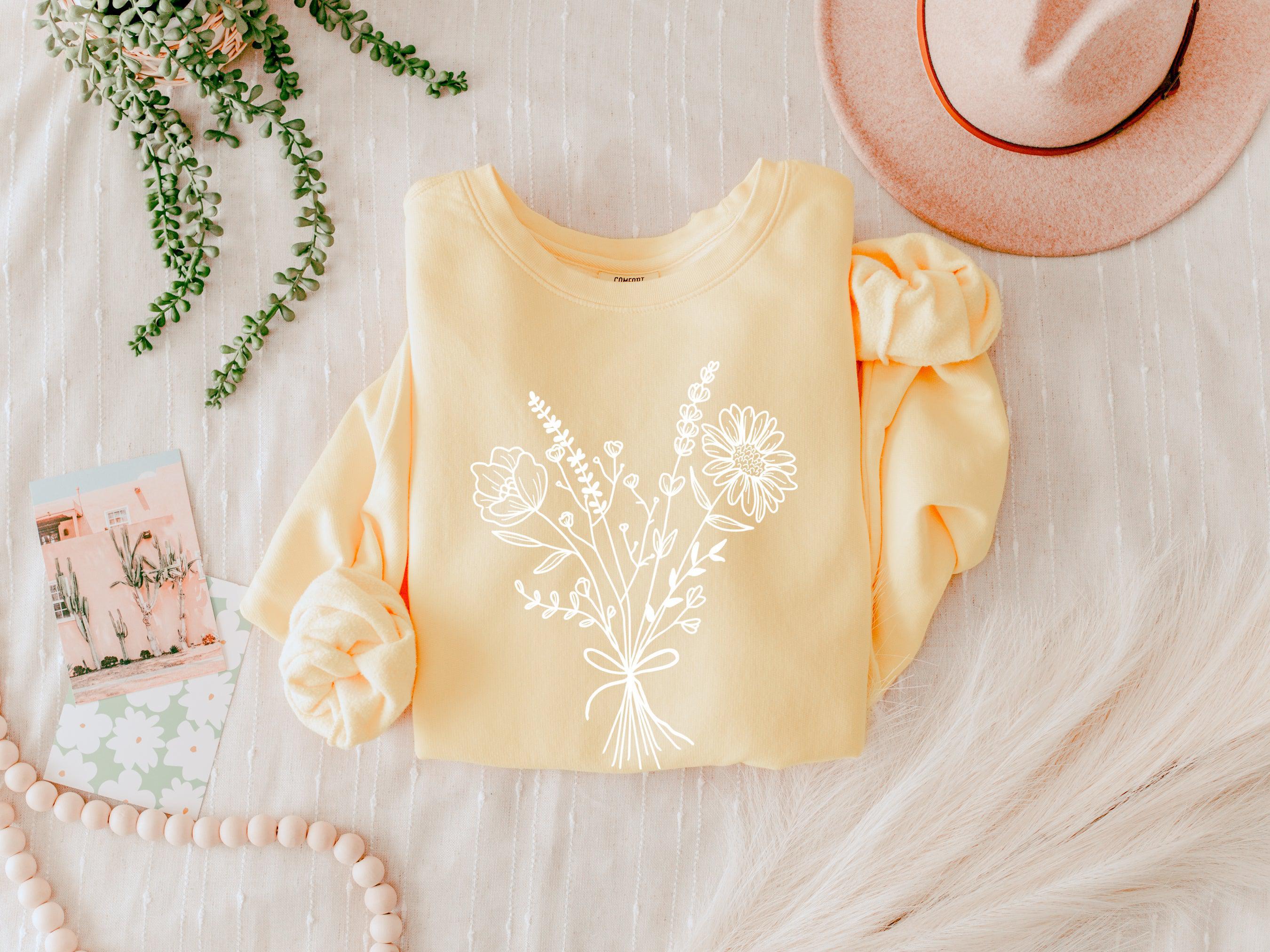 Botanical Floral Bouquet Garment Dyed Comfort Colors Sweatshirt