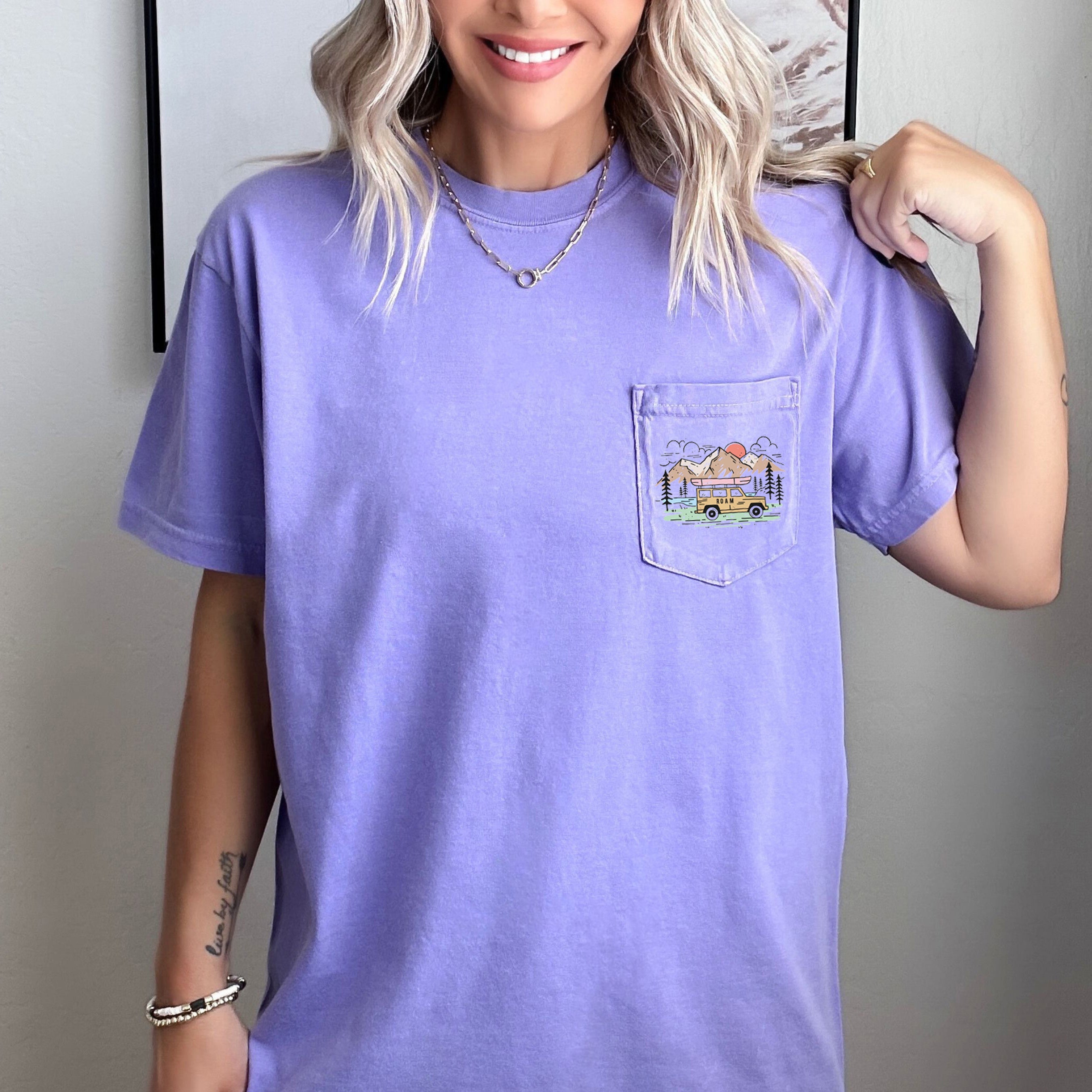 Camping Hiking Nature Color Botanical Comfort Colors Pocket T Shirt