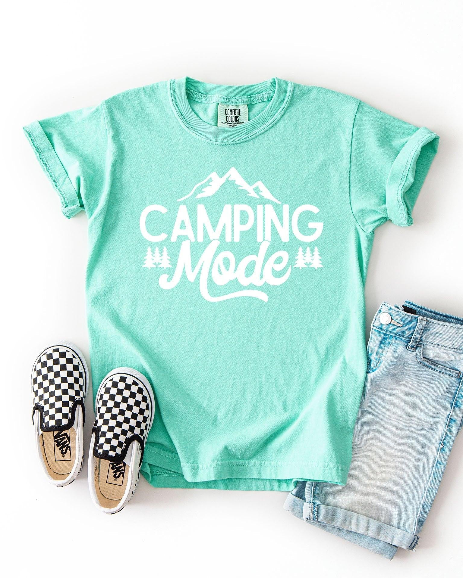 Camping Mode Kids Garment-Dyed T-Shirt – Nature Hiking Youth Outdoor Adventure Tee