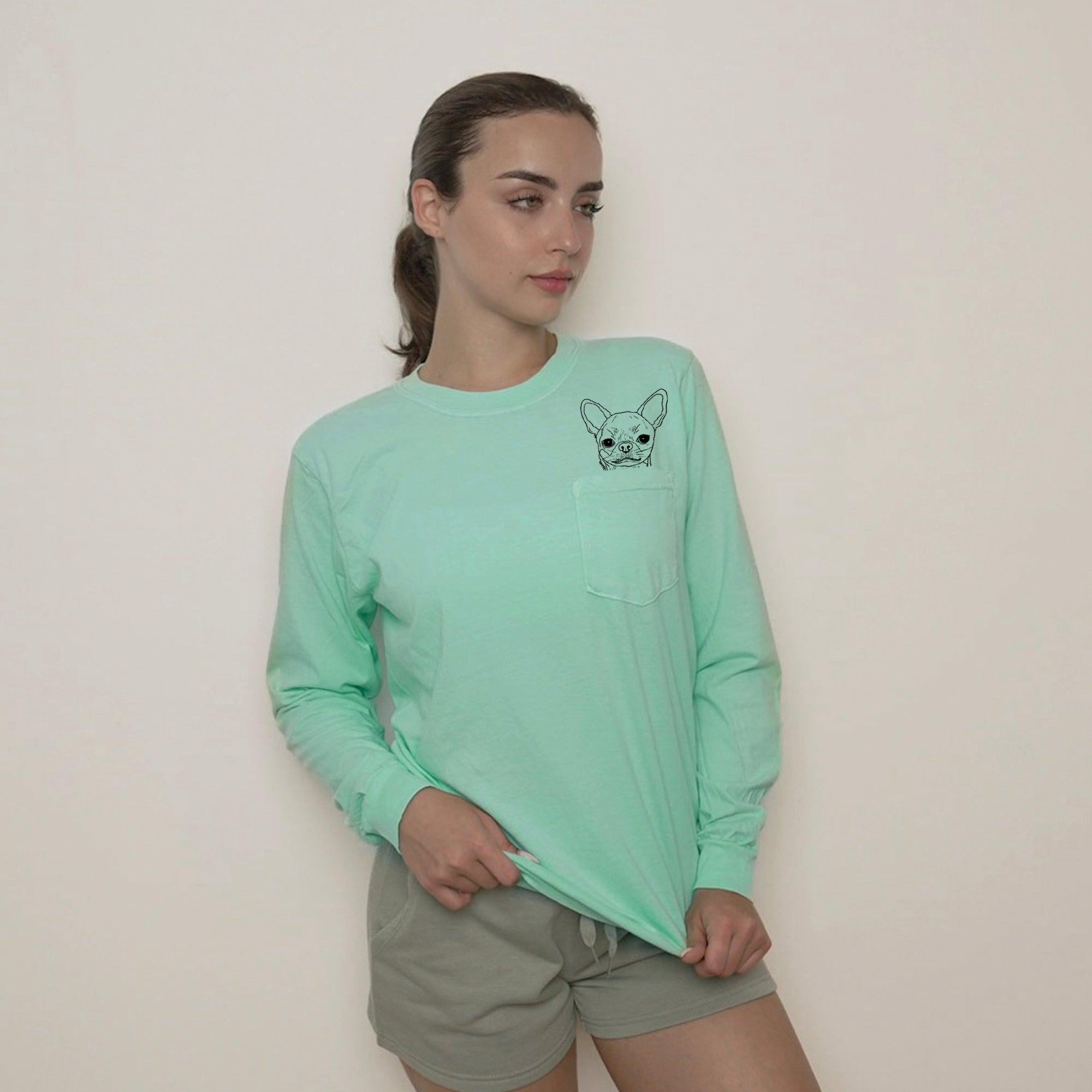 Chihuahua Dog Mom Pocket Comfort Colors Long Sleeve Shirt