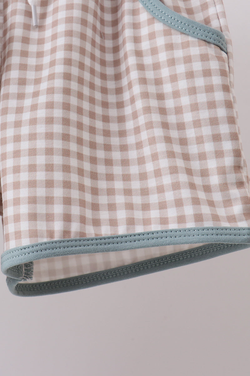Blue gray Puppy embroidery shorts set