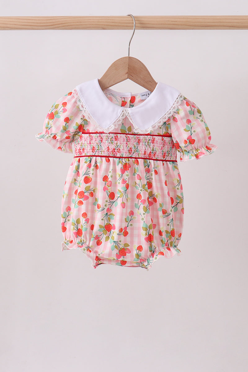 Pink strawberry smocked bubble