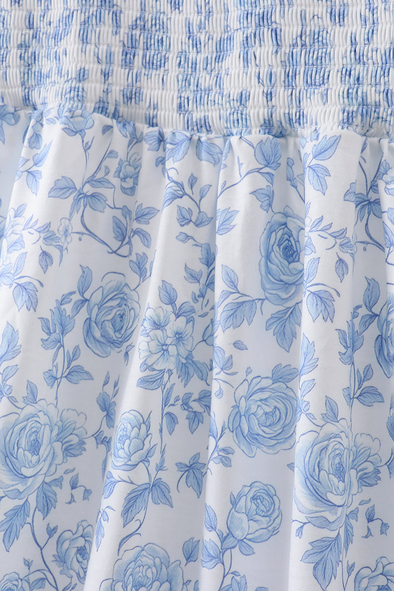 Blue rose smocked ruffle dress for mom