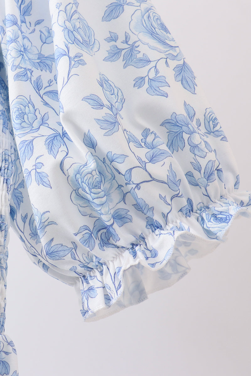 Blue rose smocked ruffle dress for mom