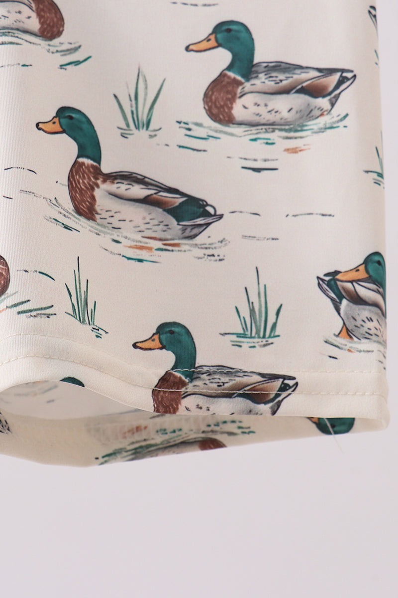 Sage duck print swim trunks