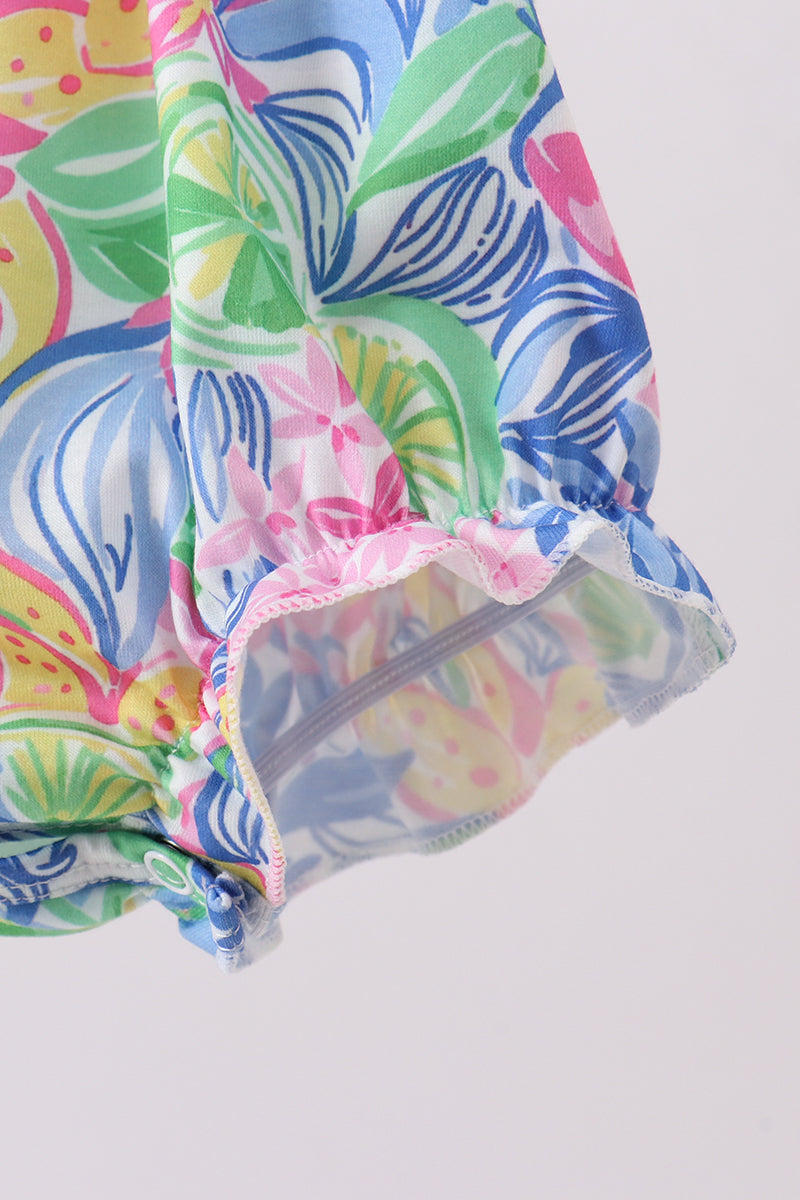 Tropical floral smocked ruffle bubble