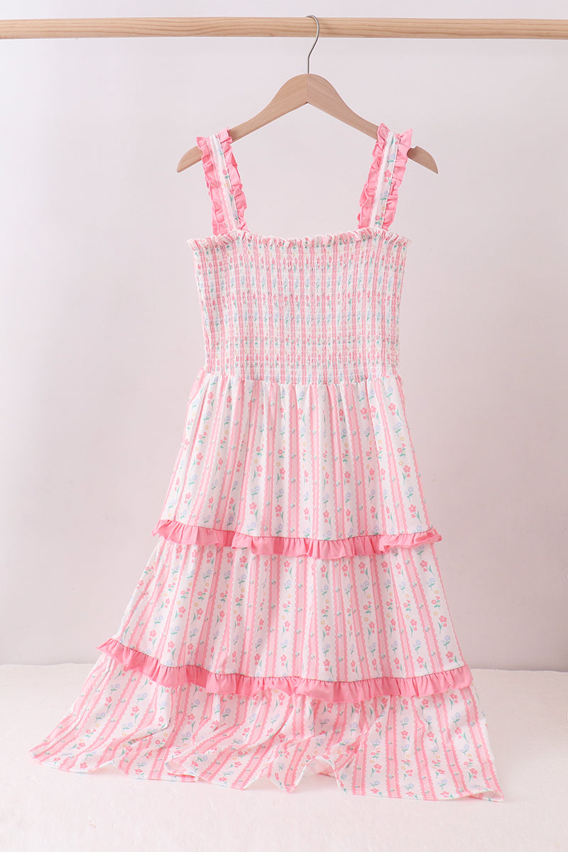 Blush floral smocked tiered dress for mom