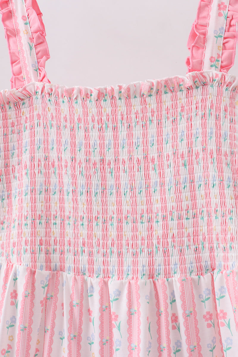 Blush floral smocked tiered dress for mom