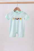 Green stripe Noah's Ark french knot romper