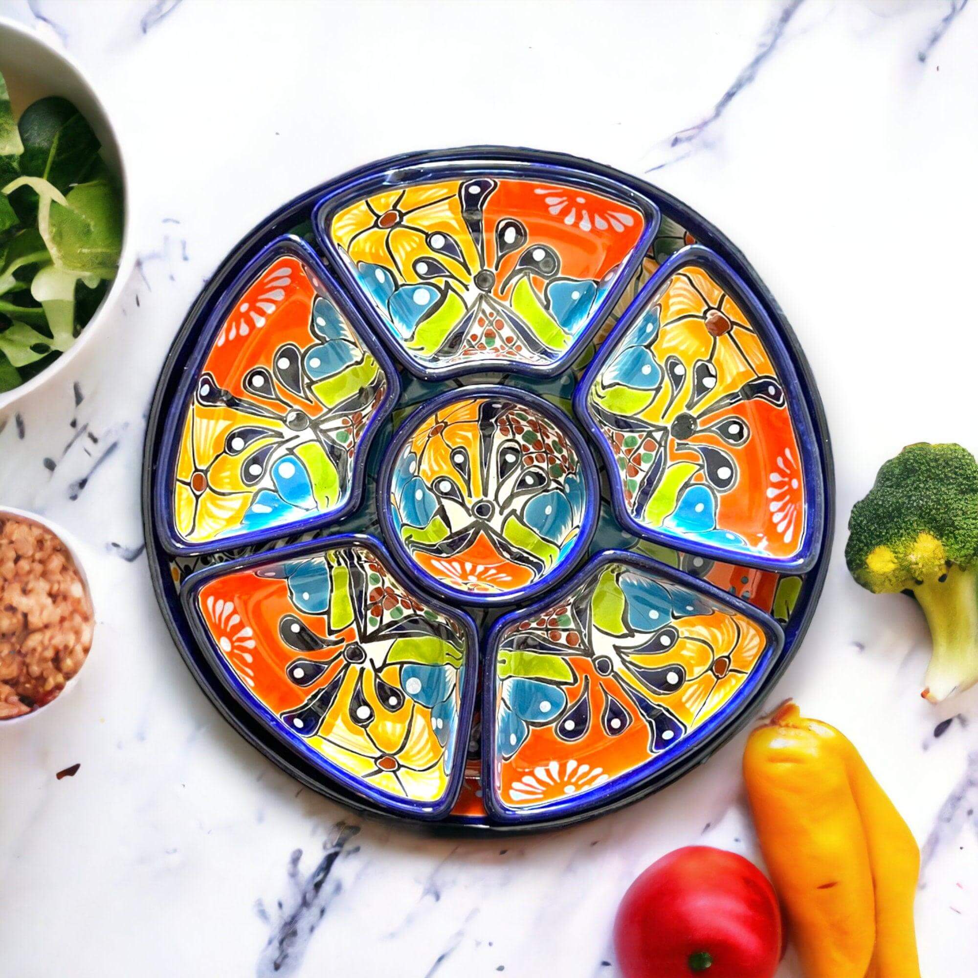 Talavera Appetizer Tray Set | Mexican Hand-Painted Pottery