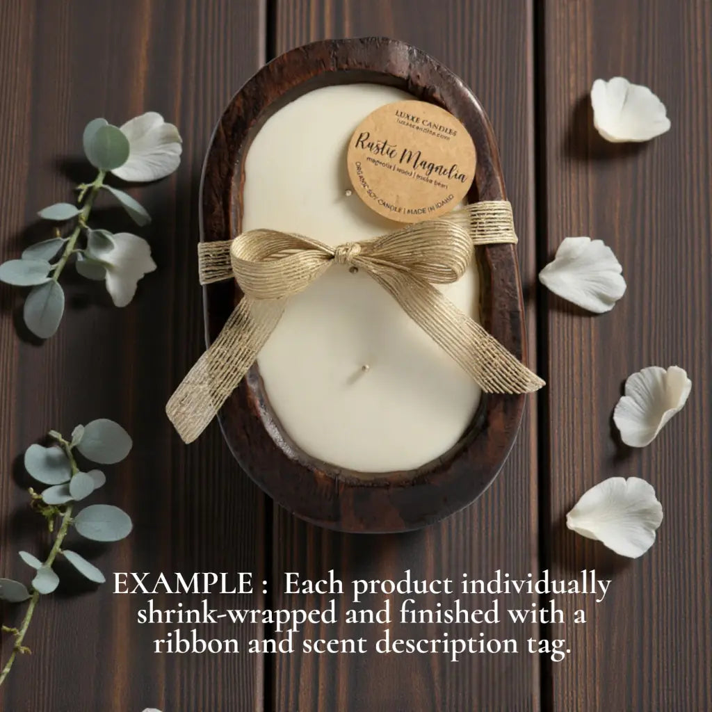 Warm Vanilla Candle in Hand-carved Bowl | Organic Soy Candle