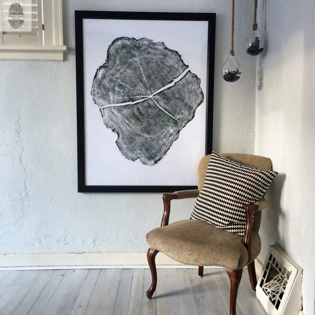 Tree Stump Print, Utah Art, Tree Blocks, Woodcut Print, Forestry, Signed Original, 36x48 inches