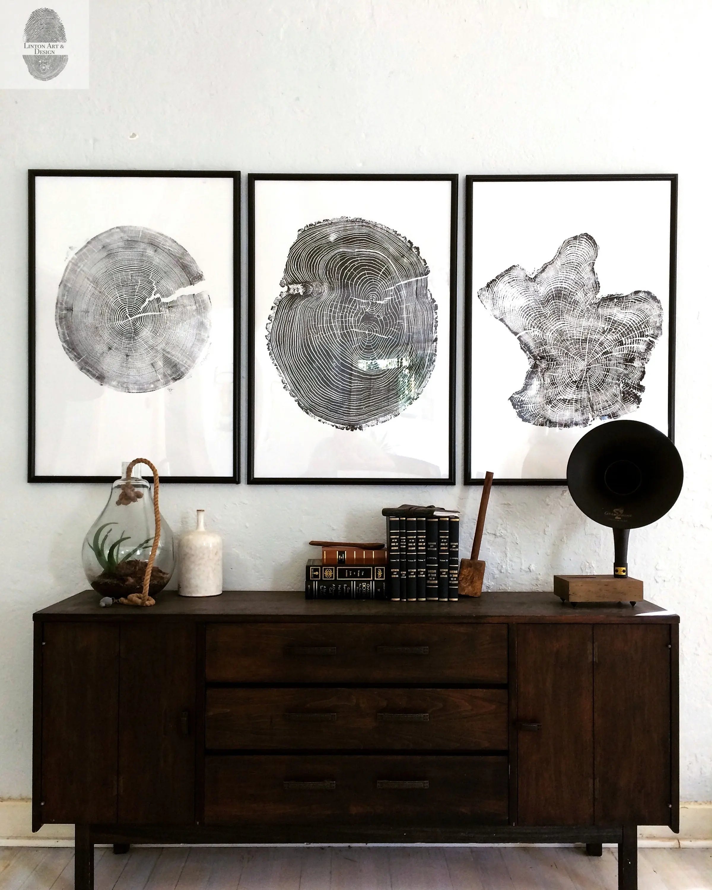 Tree Ring Triptych Wall Art • Set of 3 Panel Tree Stump Prints • Large Tree Ring Print Set • Nature-Inspired Wall Art