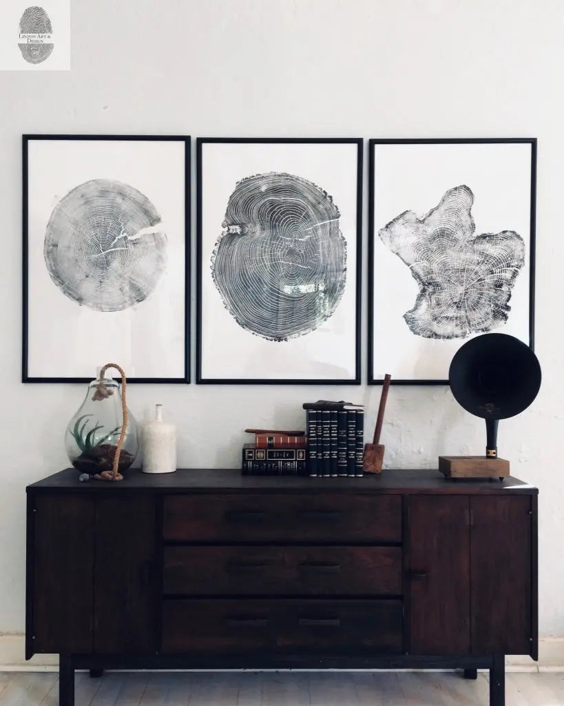 Tree Ring Triptych Wall Art • Set of 3 Panel Tree Stump Prints • Large Tree Ring Print Set • Nature-Inspired Wall Art
