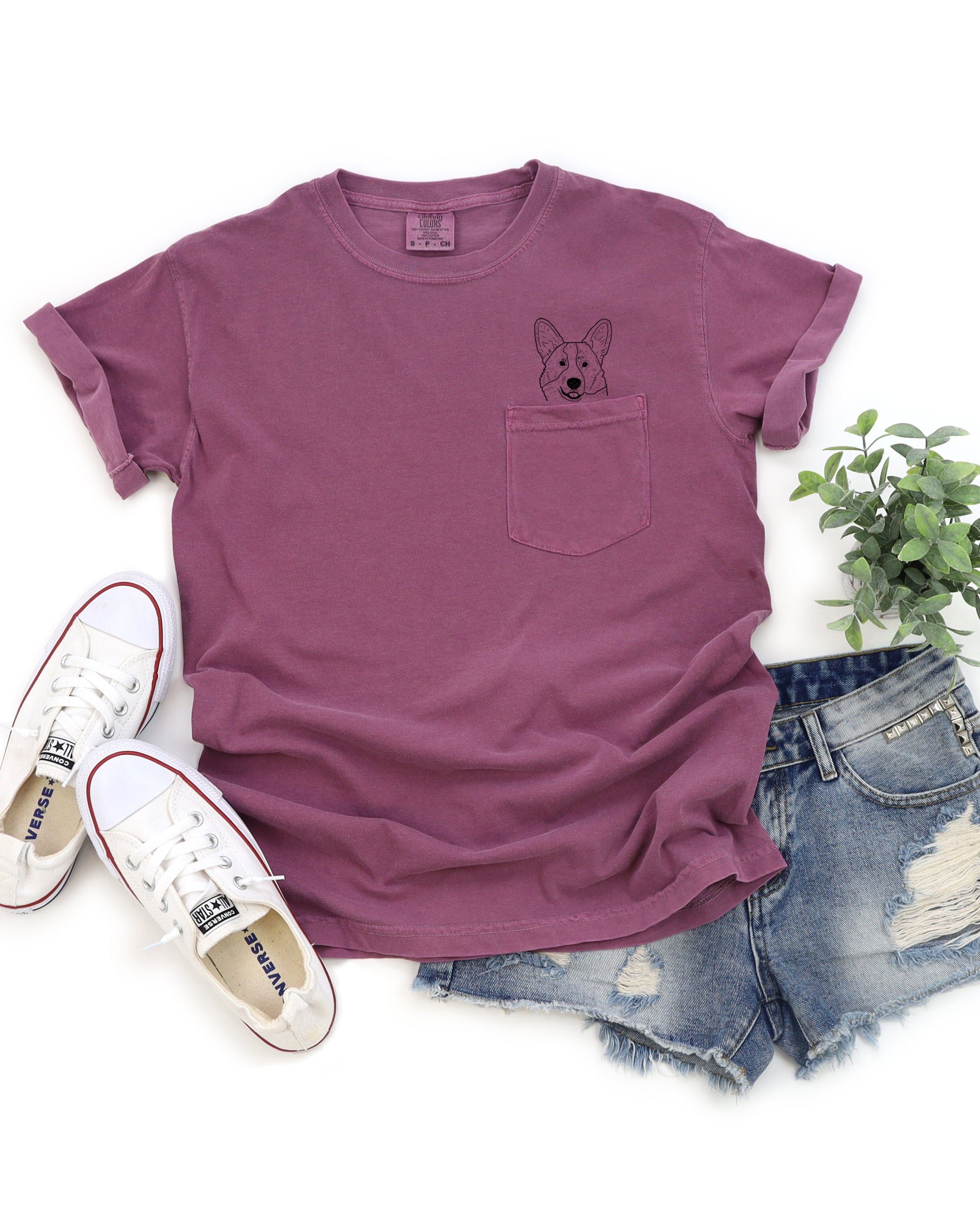 Welsh Corgi Dog Mom Comfort Colors Pocket T Shirt