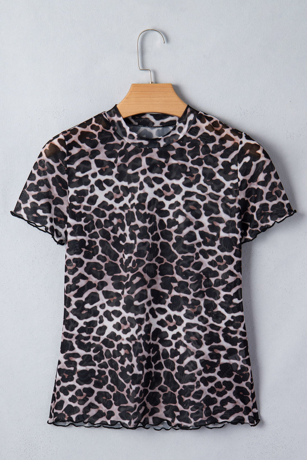 Leopard Sheer Mesh Short Sleeve Top