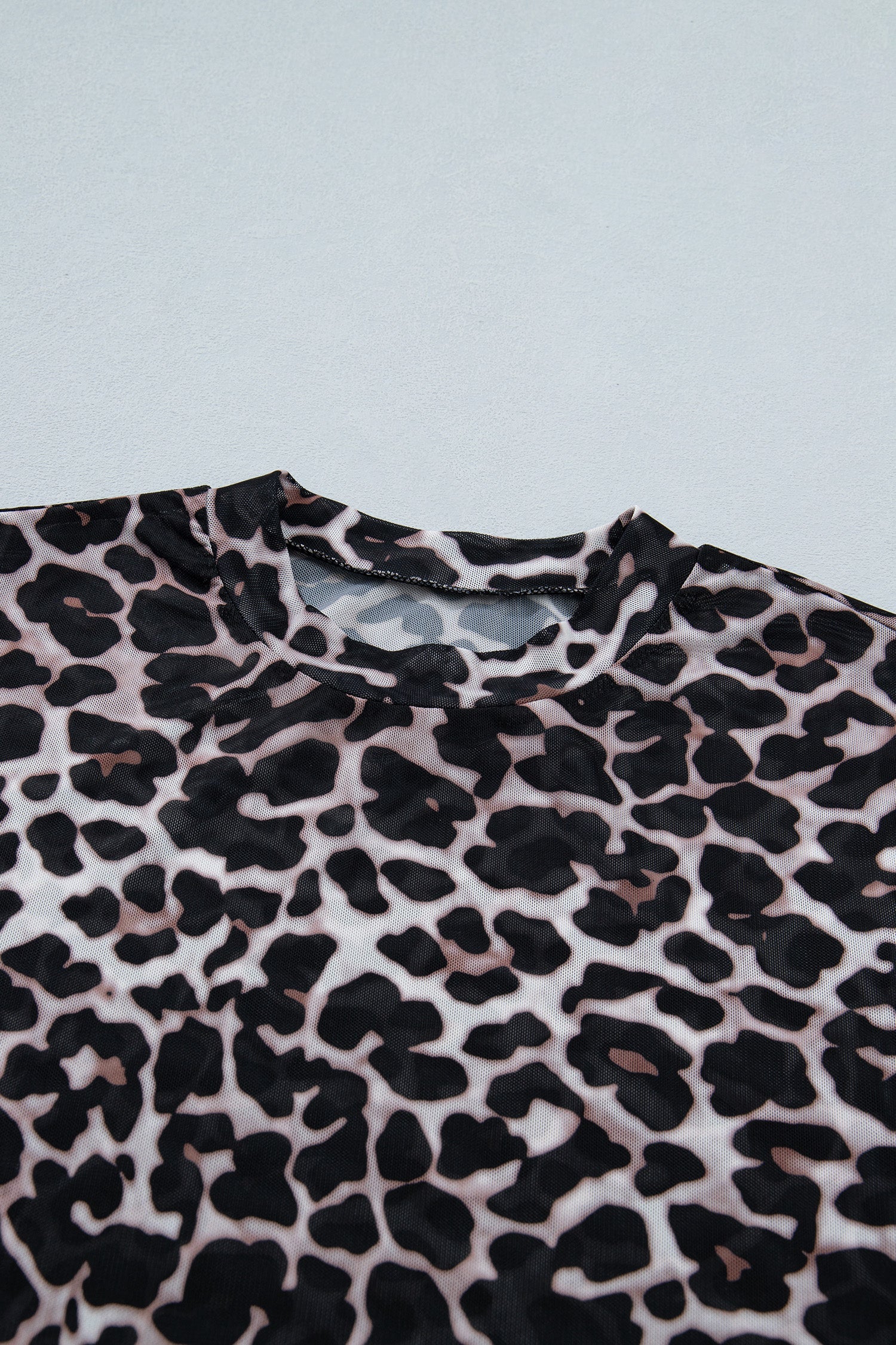 Leopard Sheer Mesh Short Sleeve Top