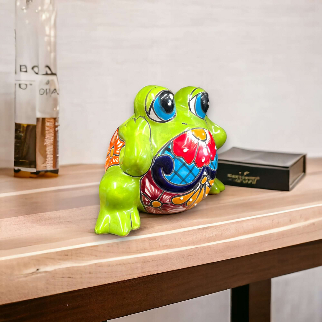 Colorful Talavera Frog Planter | Handmade Mexican Pottery Statue