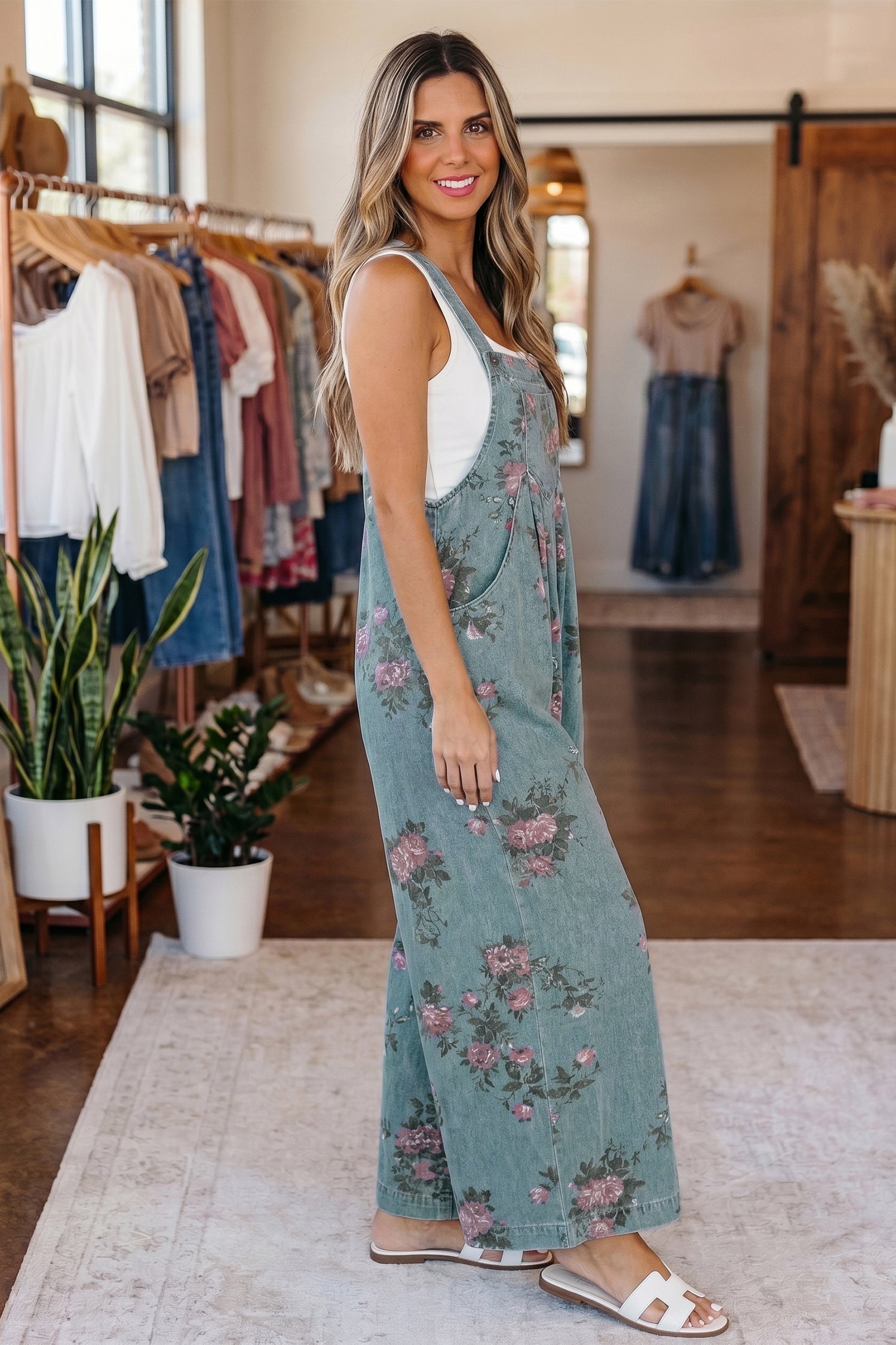 Floral Pleated High Waist Wide Leg Jumpsuit