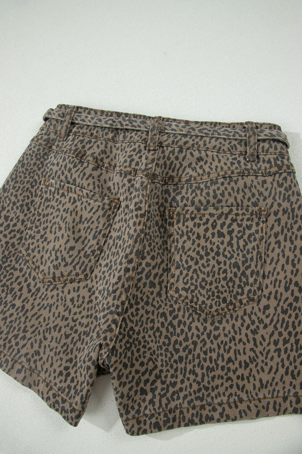 Leopard Denim Tie High Waist Shorts