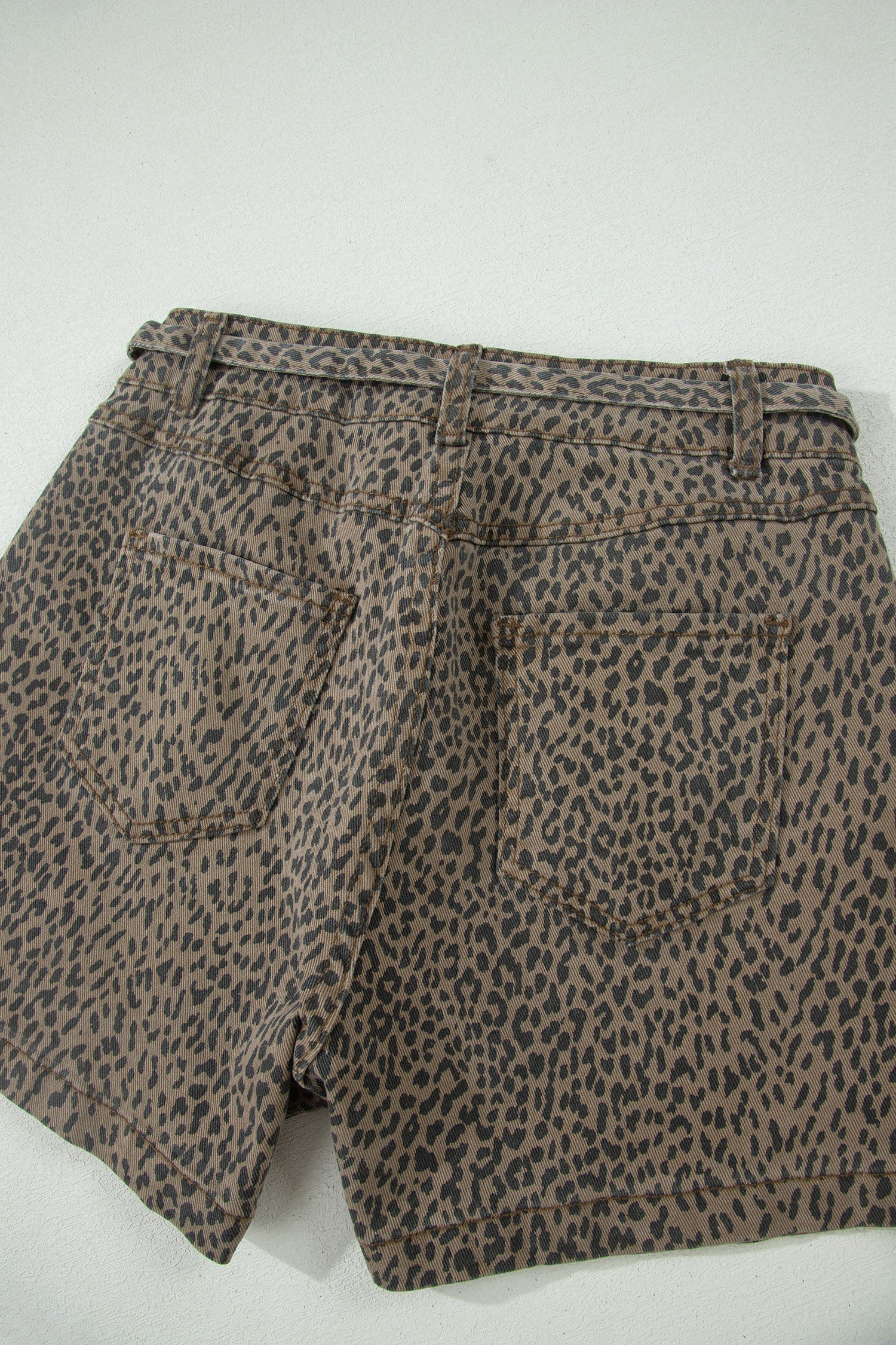 Leopard Denim Tie High Waist Shorts