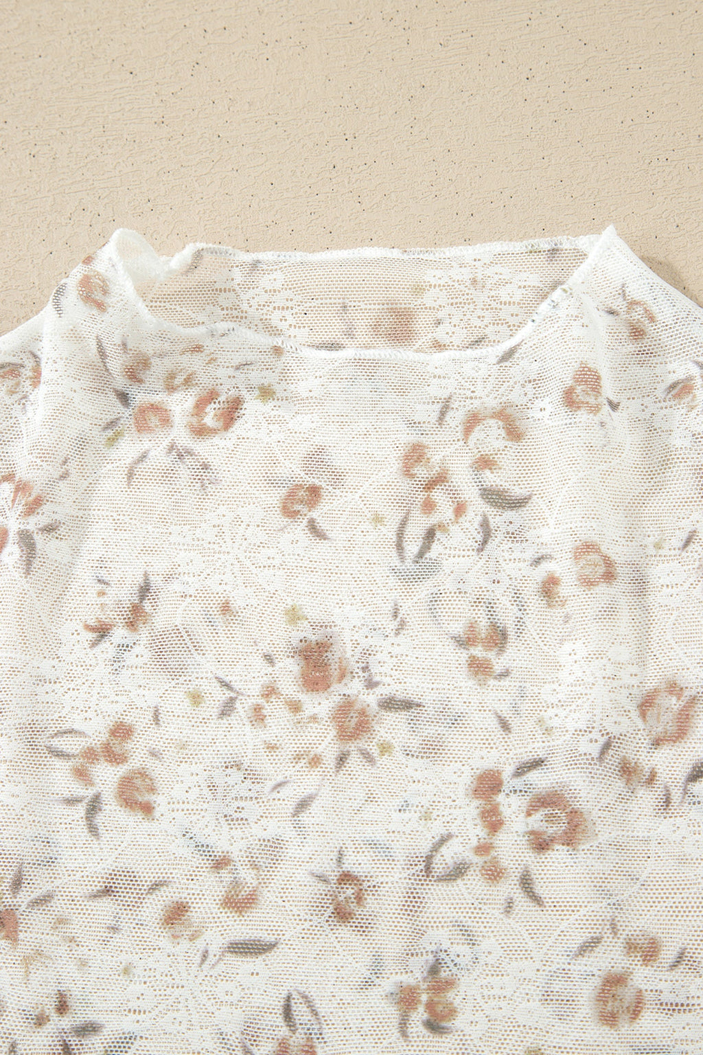 Floral Mesh Mock Neck Short Sleeve Top