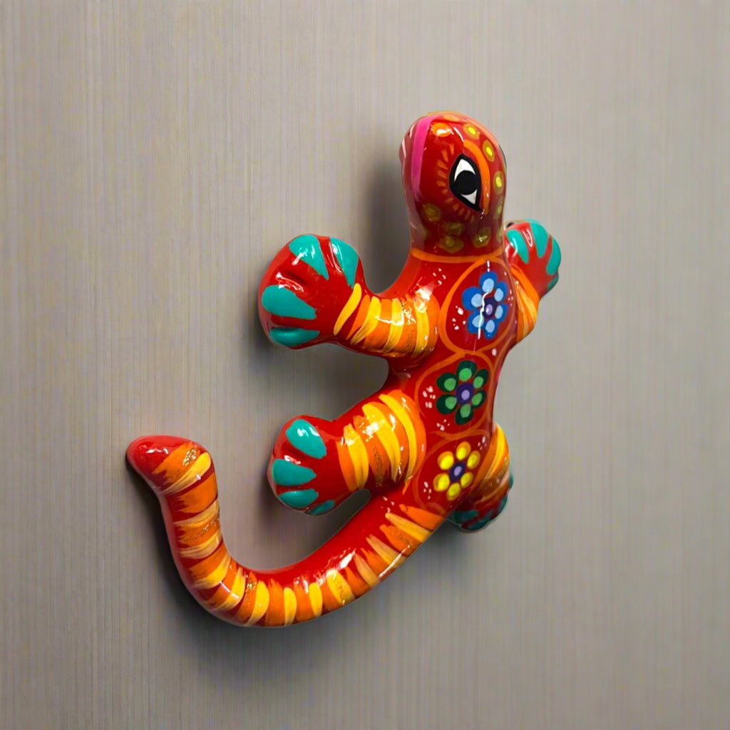 Hand-Painted Talavera Lizard Figurine | Colorful Mexican Wall Decor