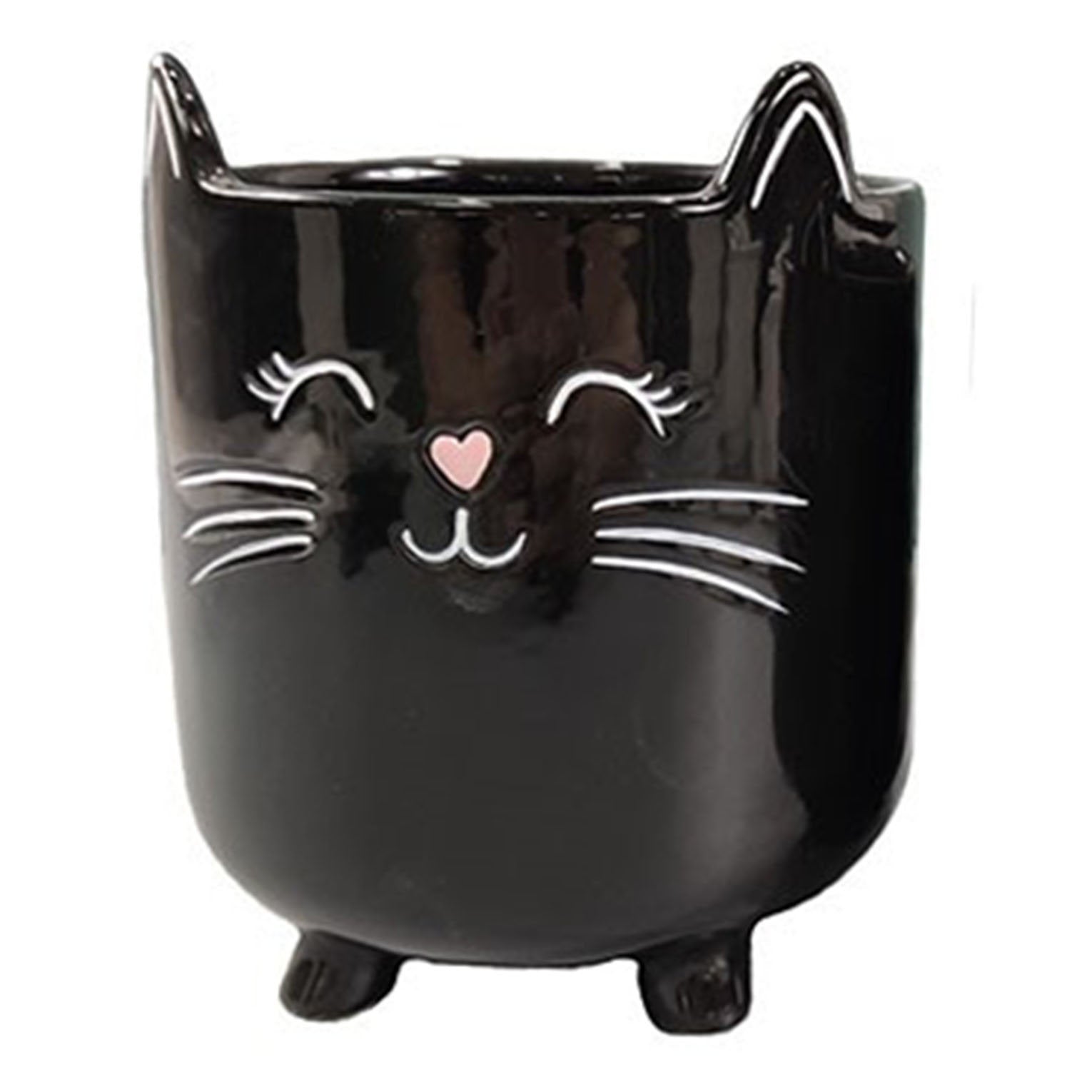 Black Cat Planter Pot With Ears & Whiskers for Succulents, Flowers, Herbs or Plants
