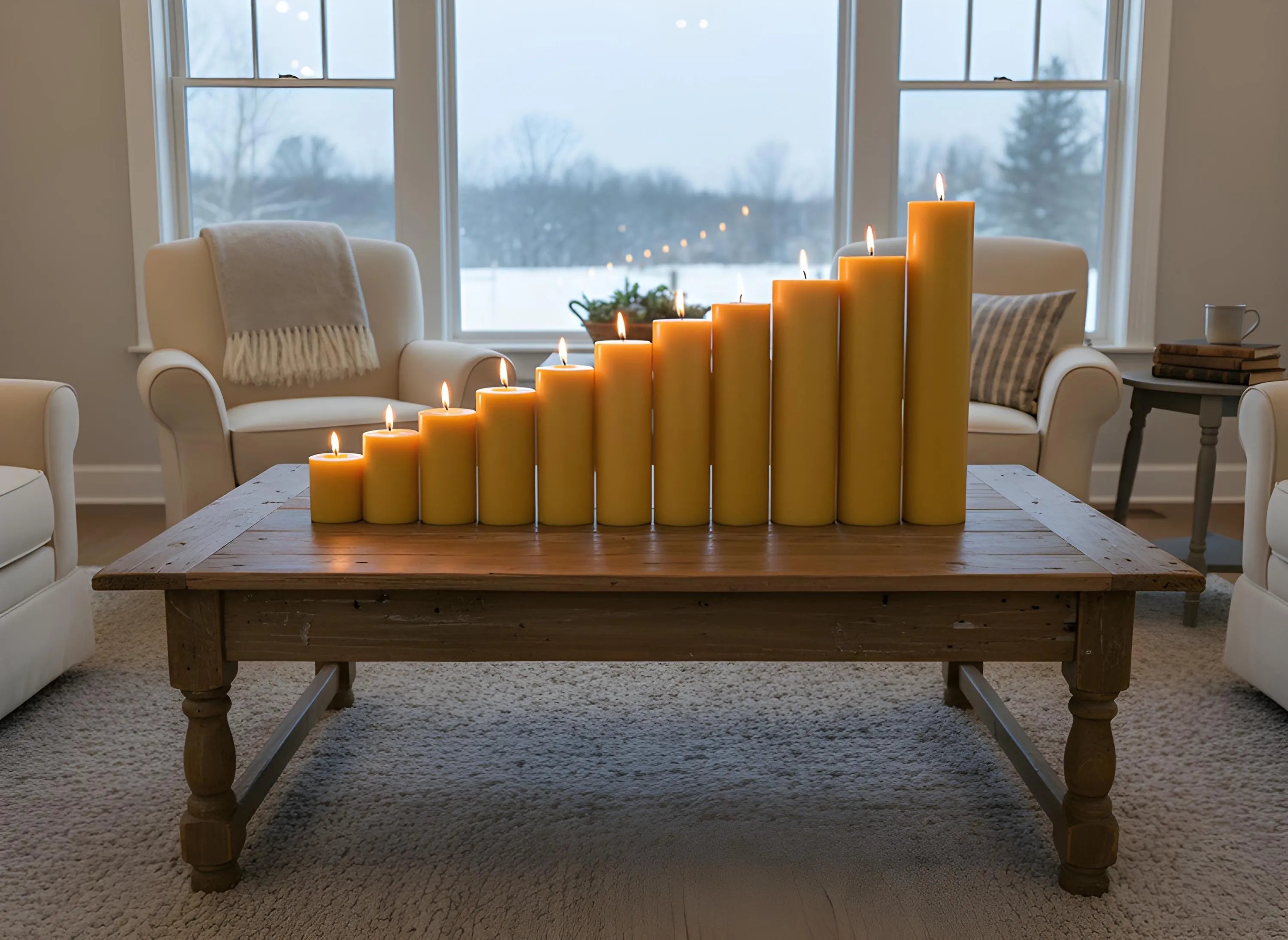 Candle Symphony 11 Piece Yellow-Beeswax Pillar Set 3-Inch Diameter
