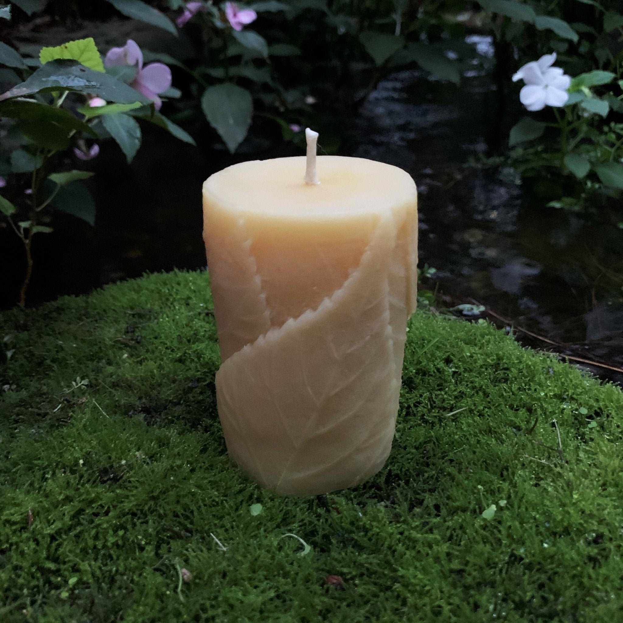 Leaf Pillar Beeswax Candle