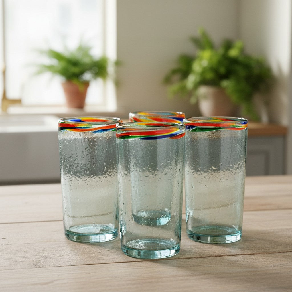Hand-Blown Colorful Tumbler Glass | Confetti Rim