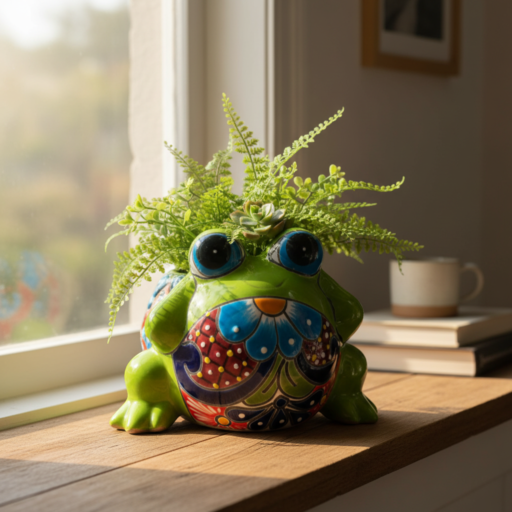 Colorful Talavera Frog Planter | Handmade Mexican Pottery Statue