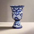 Extra Large Talavera Planter | Hand-Painted Blue Pedestal Flower Pot